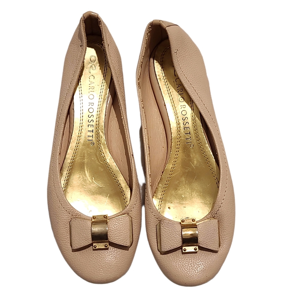 CARLO ROSSETTI Pink Leather Bow Round Toe Ballerina Flats Size